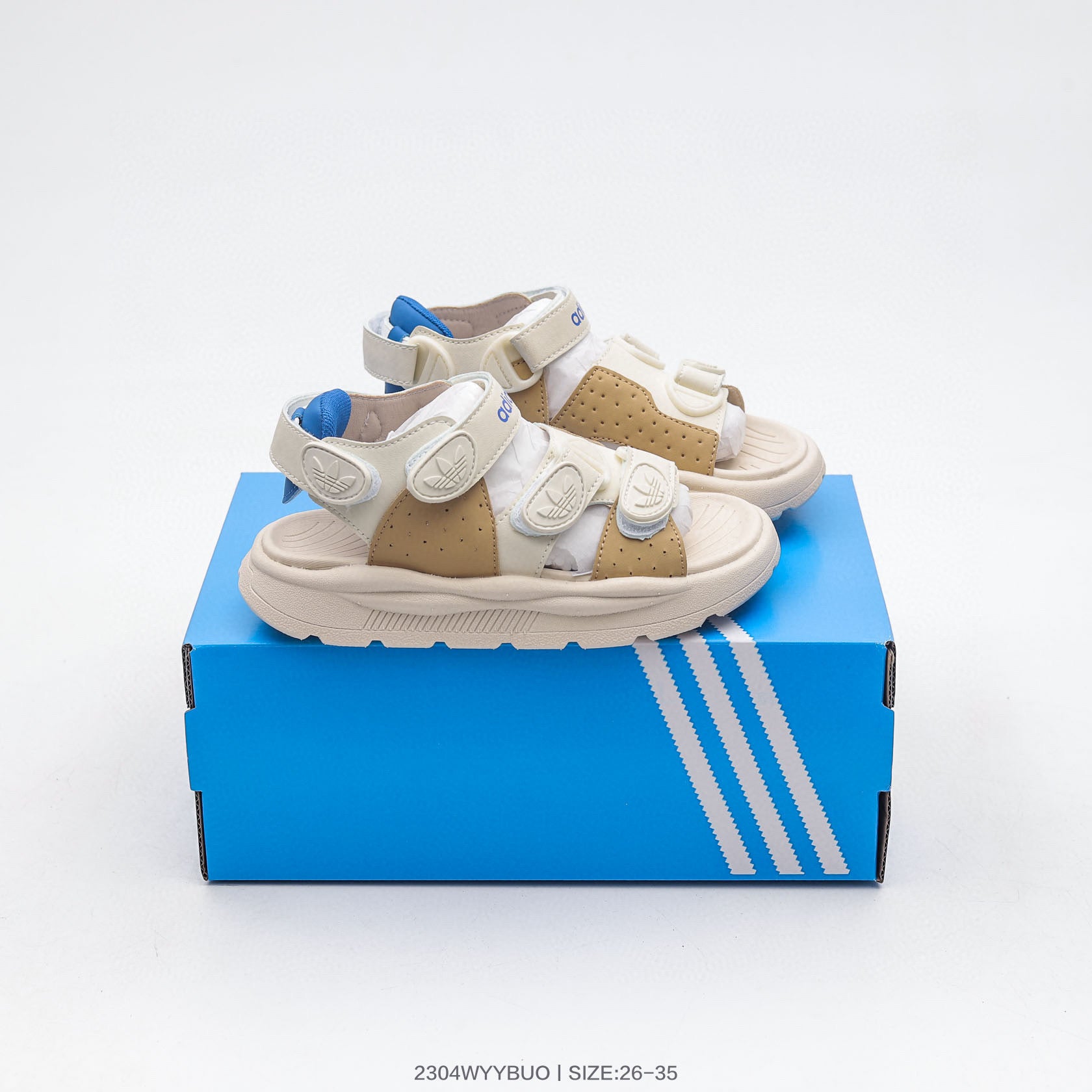 Adidas three-bar Velcro outdoor sandals" beige"