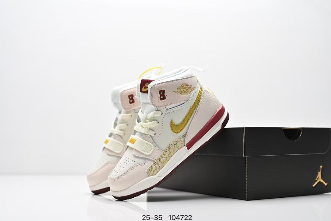 Jordan 312 high top children's shoes full second layer leather" white, light pink, yellow"