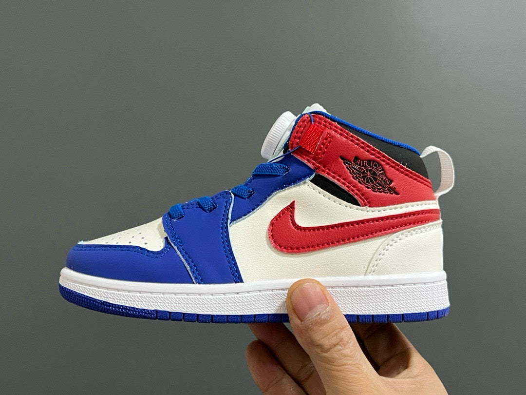 Qiaoyi mid-cut buckle children's shoes" cream, blue, red"