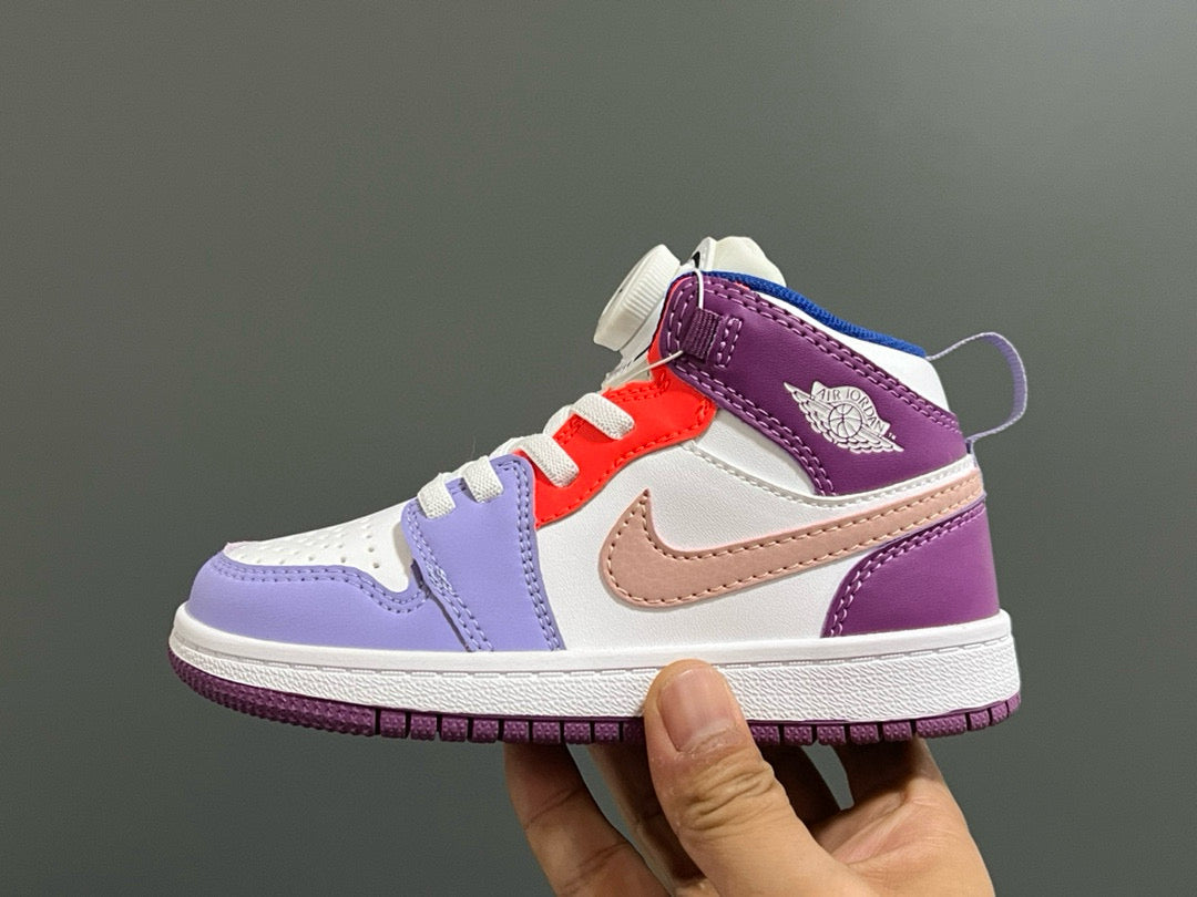 Joe 1 Zhongbang lock children's sports shoes" white, purple"