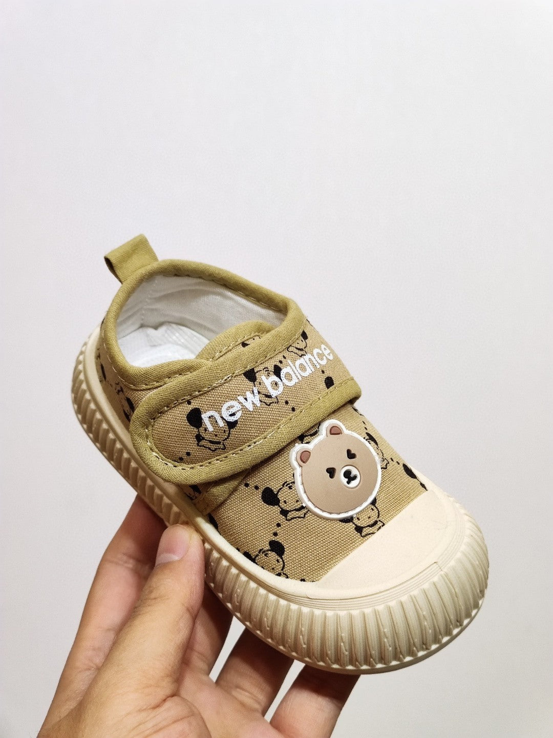 NB canvas bear cute Velcro children's shoes " beige"