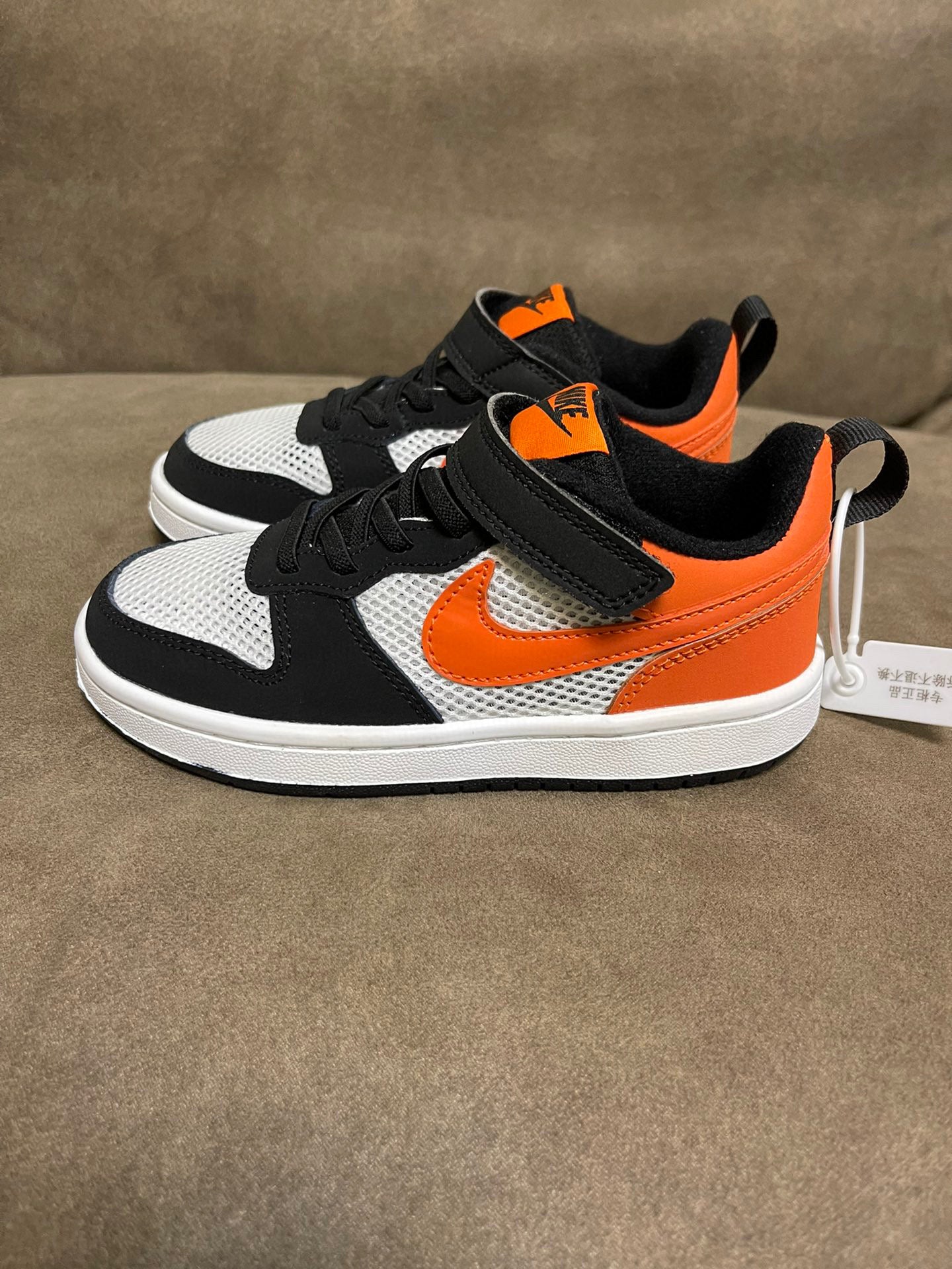 NIKE workwear Air Force One mesh elastic band Velcro children's shoes" white, black, orange"