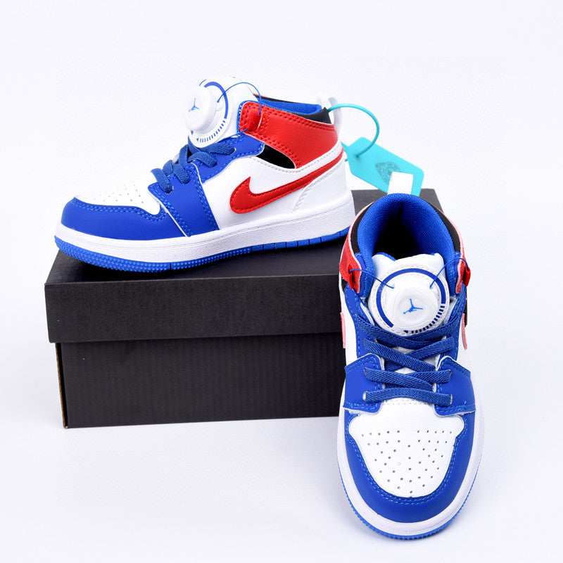 Joe 1 rotating button high top children's shoes" white, blue, red"