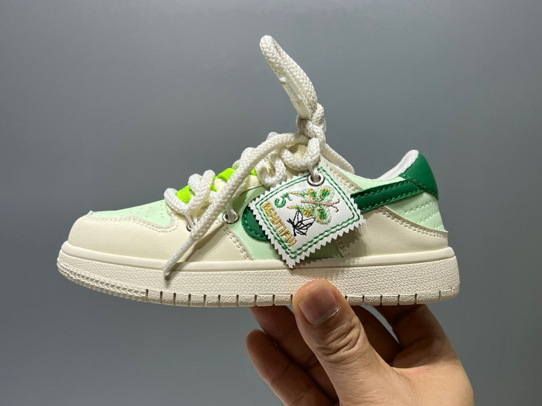 Nike low-top embroidered children's sneakers" off white, lime green'
