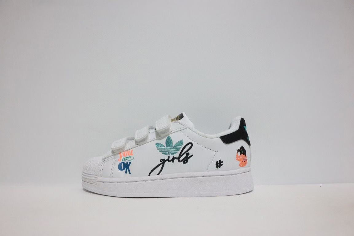 Shell toe two-layer cartoon children's shoes" white"