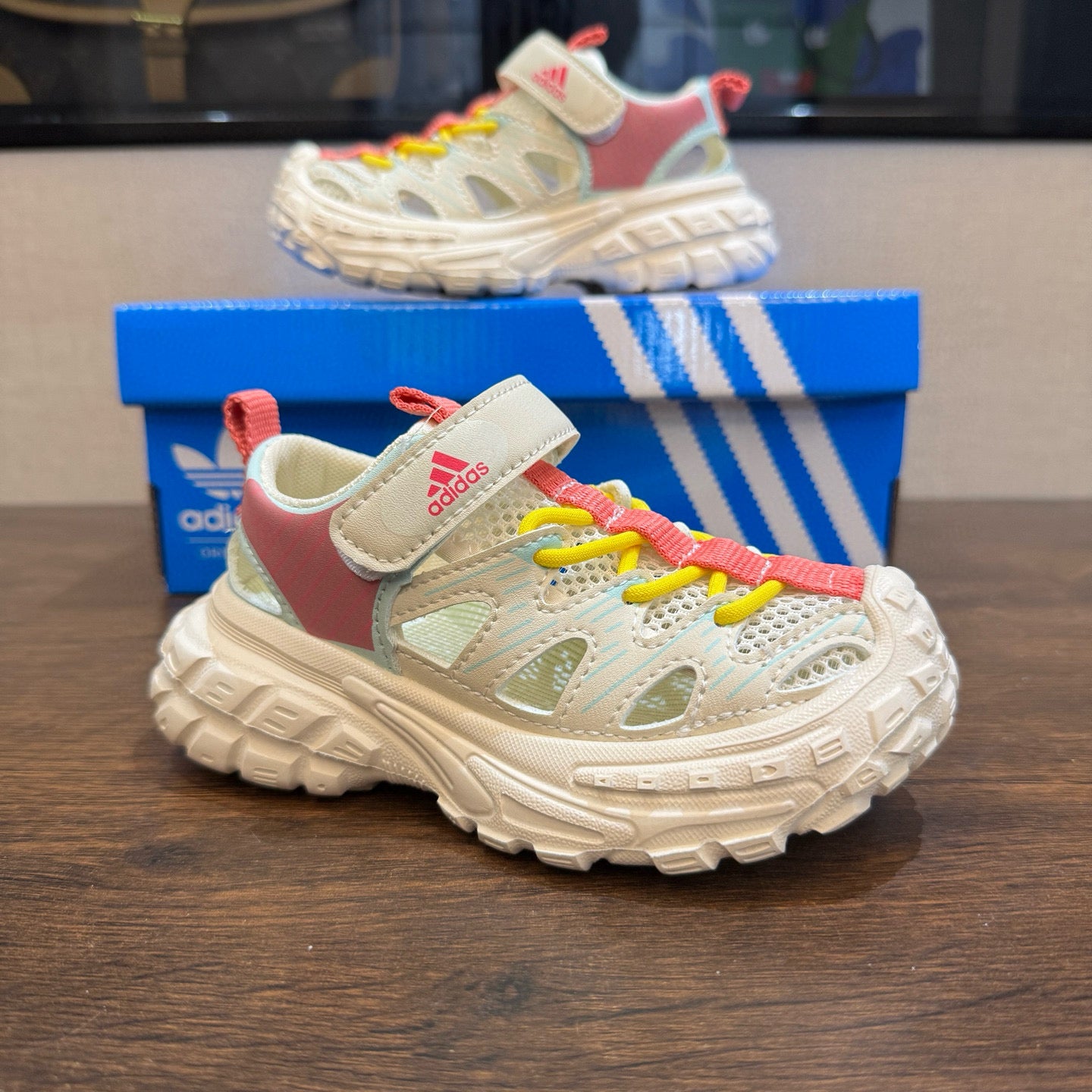 Adidas tire bottom beach shoes" cream"