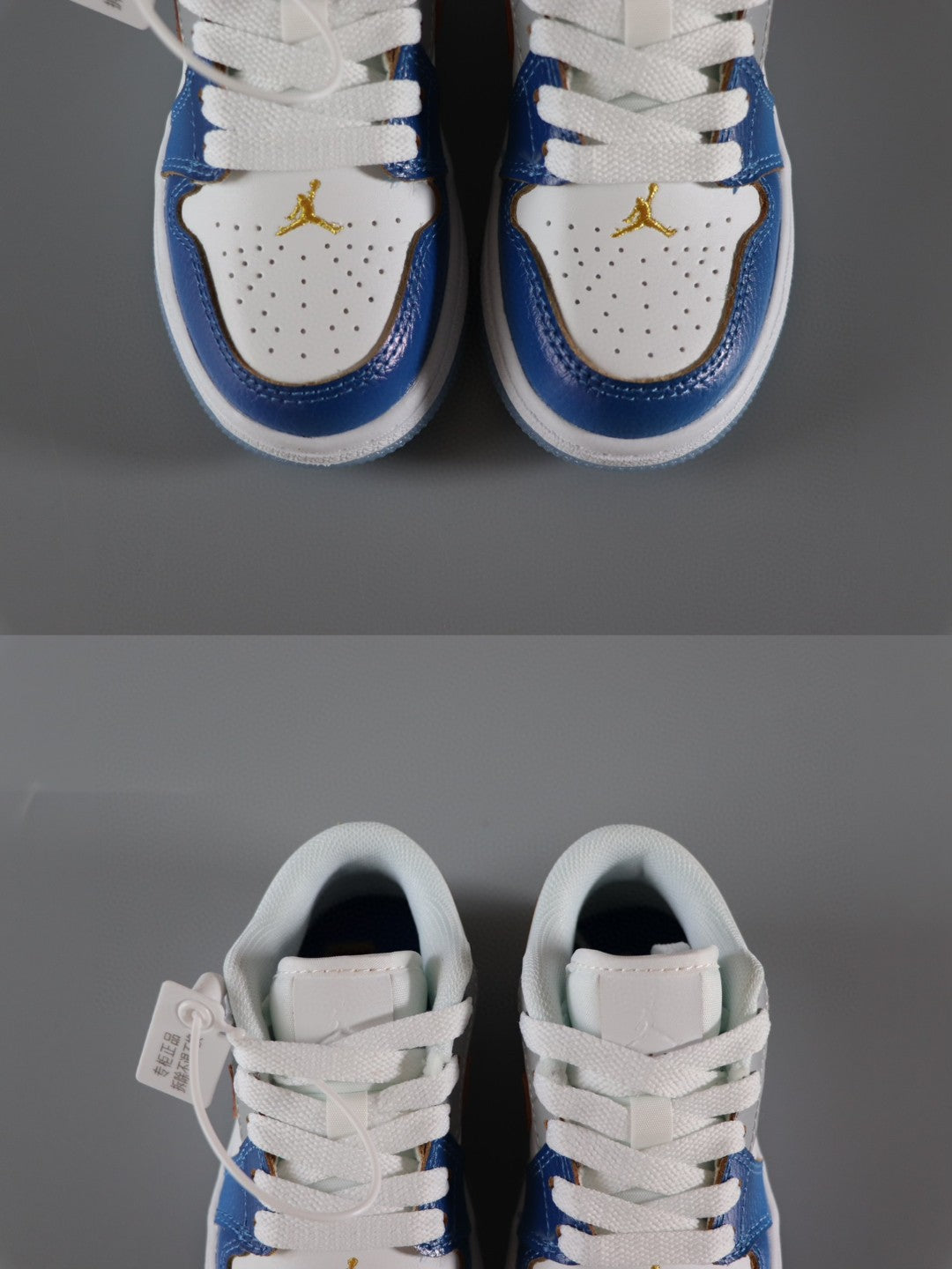 Jordan 1 Classic Kids Shoes" white, blue, gray"