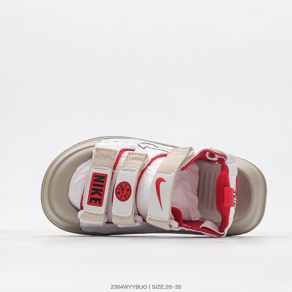 Nike three-bar closed-toe sandals" cream, white"