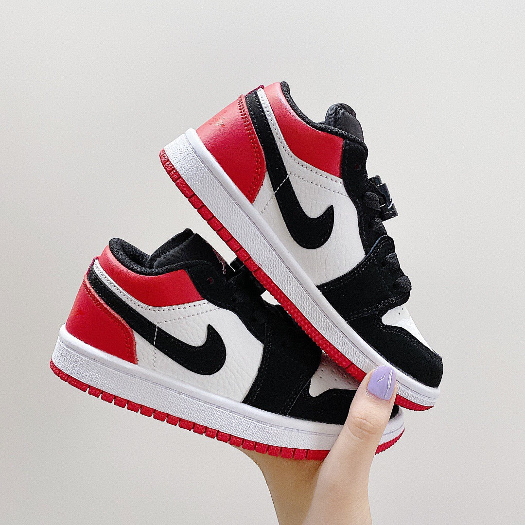 Joe 1 low-top elastic buckle parent-child shoes" white, black, red"