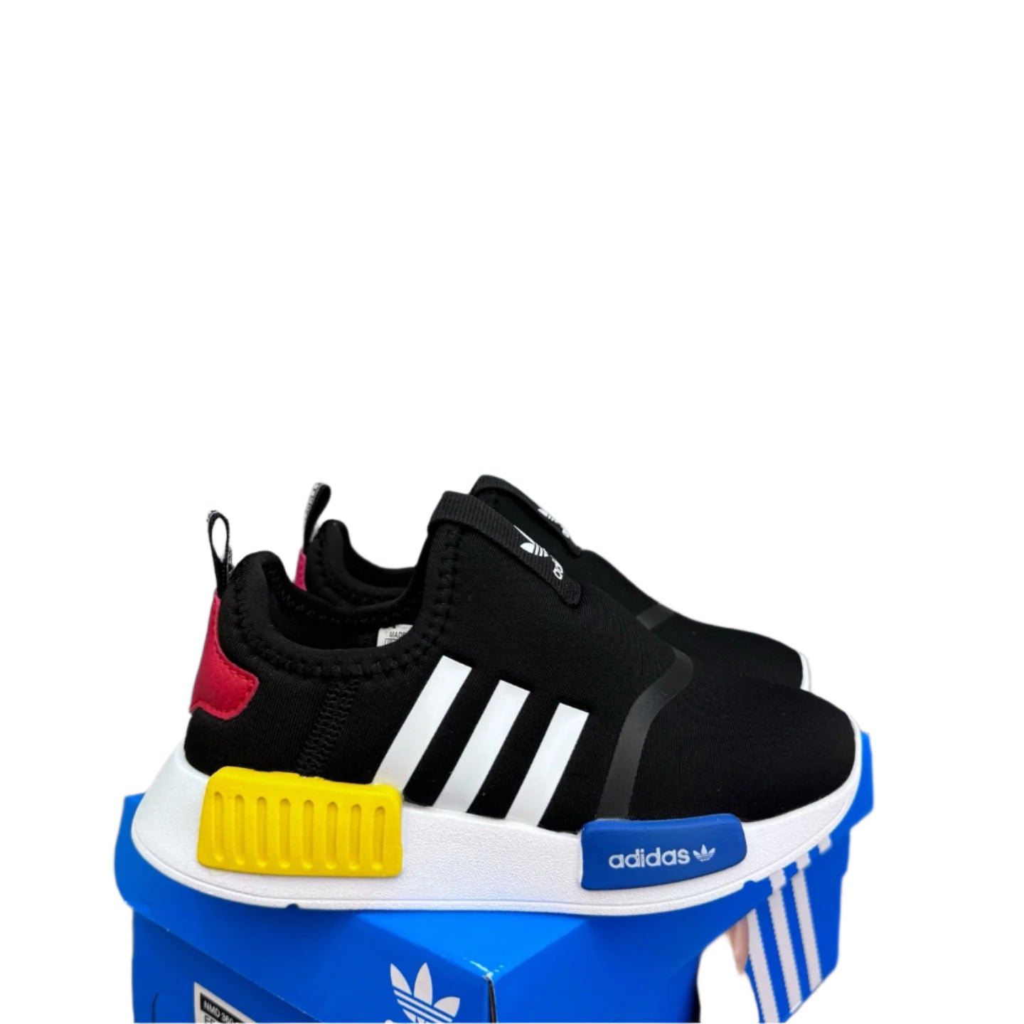 NMD slip-on shoes for kids" black with lines"