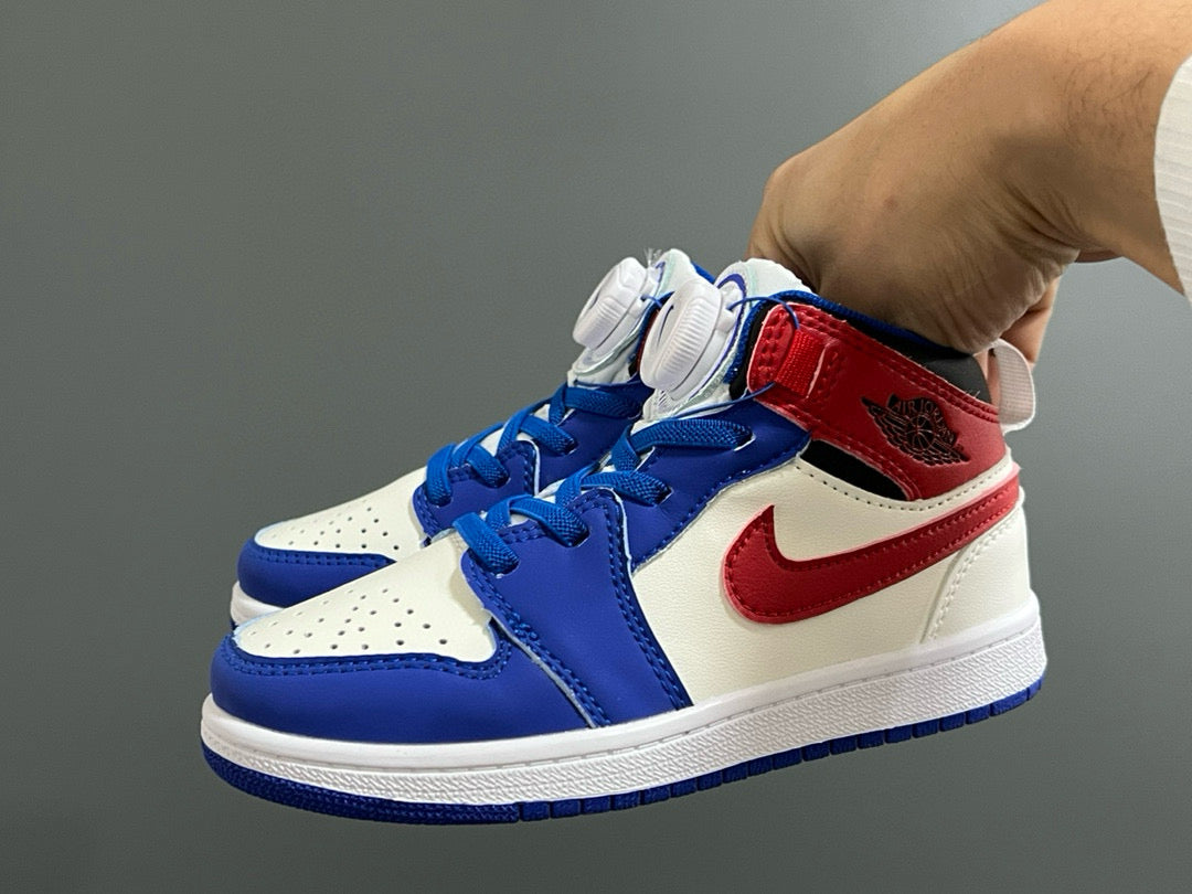 Qiaoyi mid-cut buckle children's shoes" cream, blue, red"