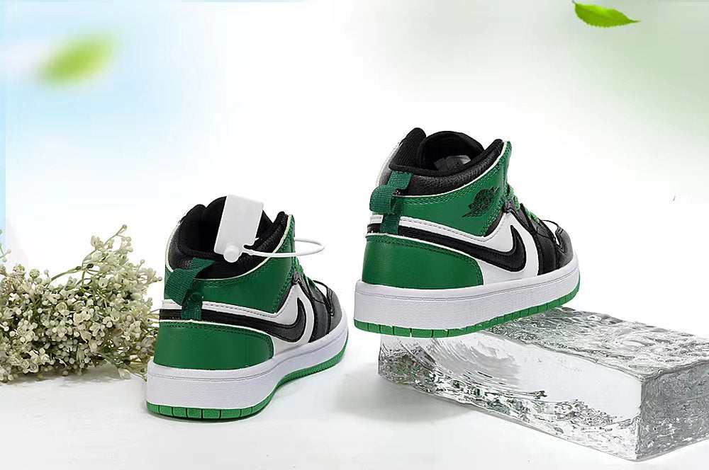 Jordan AJ1 children's shoes" white, black, green"