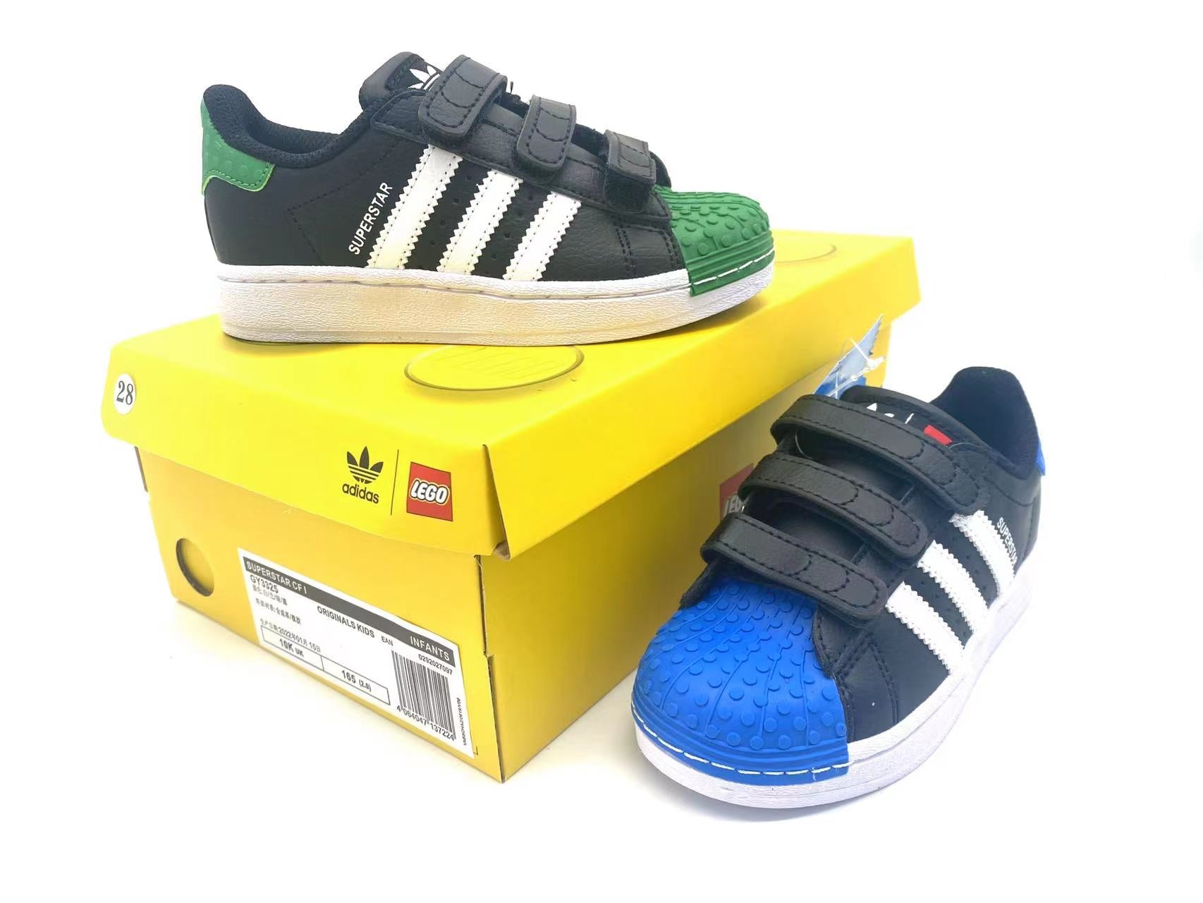 Adidas classic shell toe children's shoes" black, blue, green"