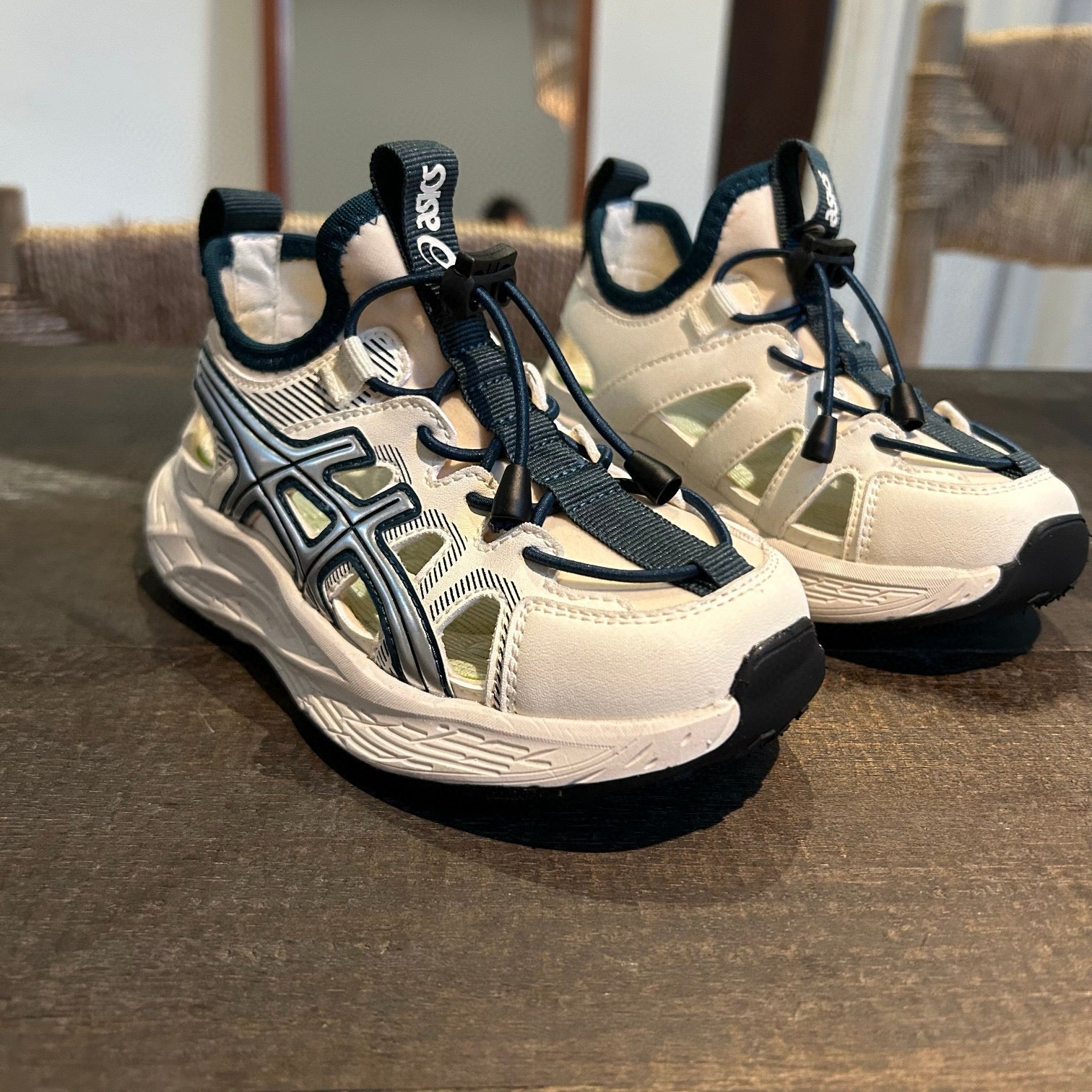 ASICS Stream Tracing Sports crocs" cream, & dark blue/navy"