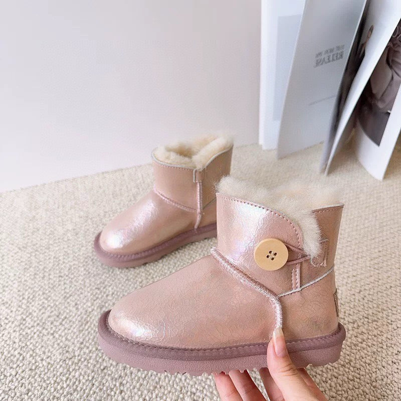 U-GG fur and leather waterproof side-stitched bright leather" pink"