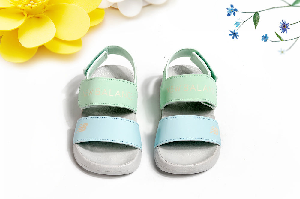 NB double bar sandals " lime green, sky blue"