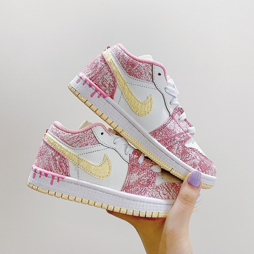 Joe 1 low-top elastic buckle parent-child shoes" pink, white, yellow"