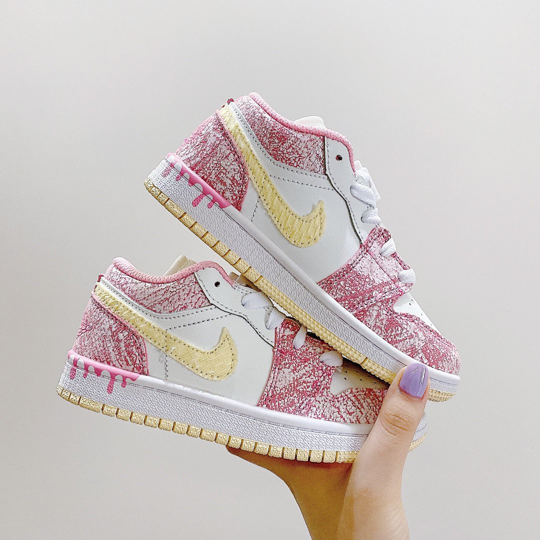Joe 1 low-top elastic buckle parent-child shoes" pink, white, yellow"