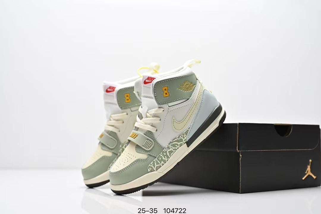 Jordan 312 high top children's shoes full second layer leather" light green, cream, light blue"