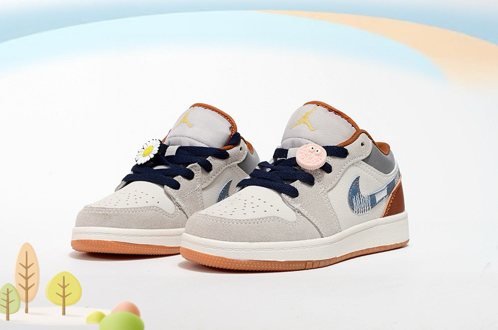 Jordan low-top first generation cartoon children's shoes" white, cream, blue"