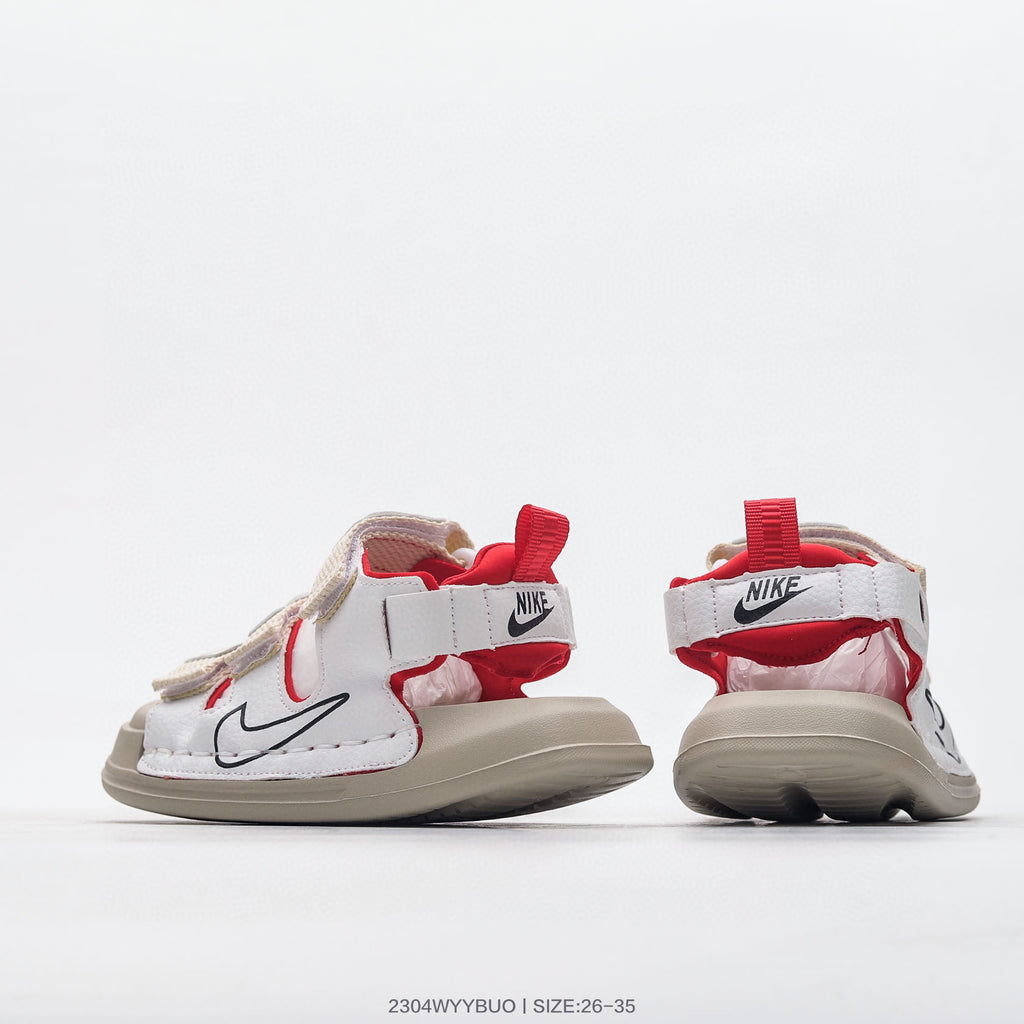 Nike three-bar closed-toe sandals" cream, white"