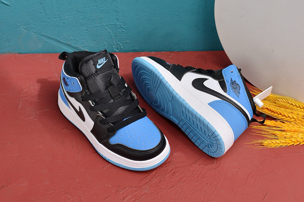 Jordan AJ1 children's shoes" black, white, blue"