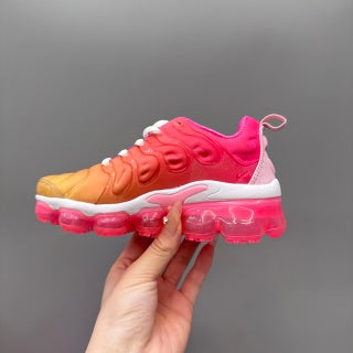Nike AIR MAX plus full-length air cushion"  warm yellow , pink , & light orange"