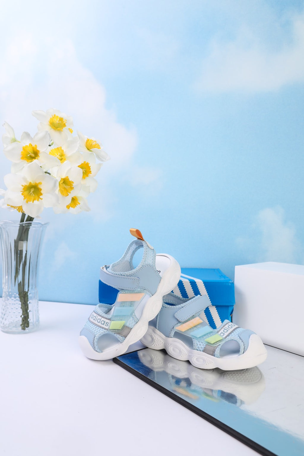 Adidas closed toe sandals" light blue"