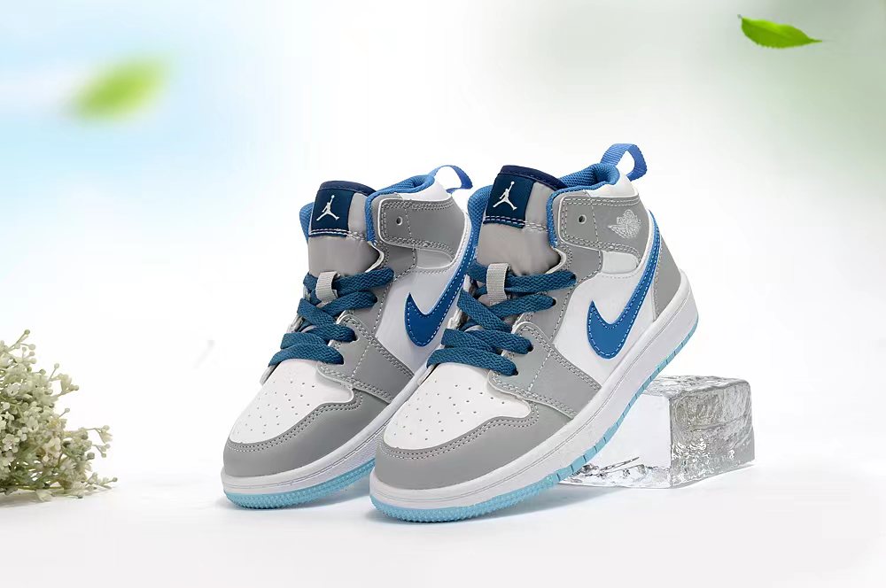 Jordan AJ1 children's shoes" white, gray, blue"