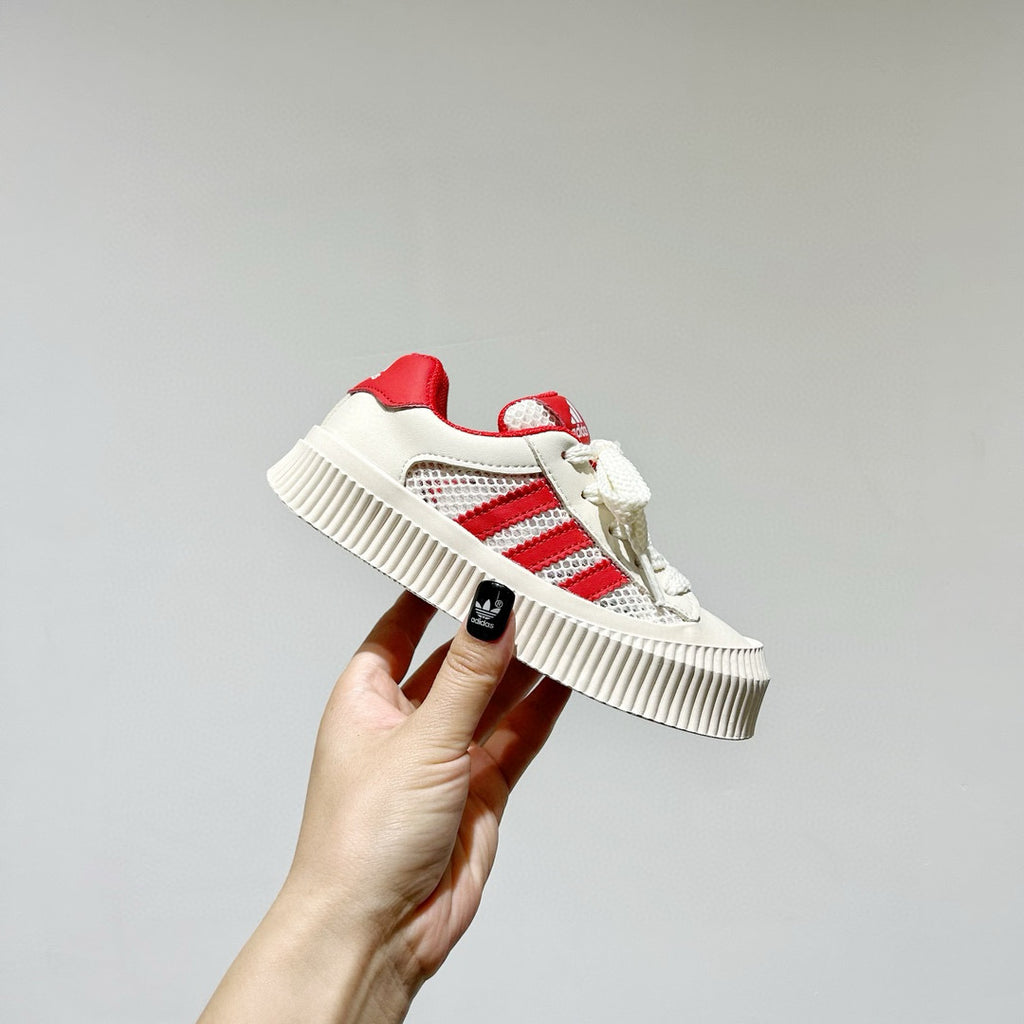 Adidas mesh Velcro soft sole children's sneakers" off- white, red"