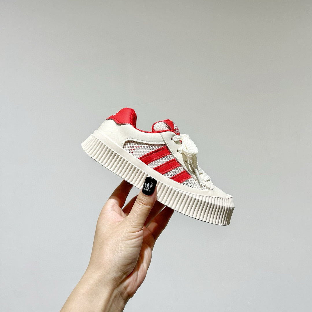 Adidas mesh Velcro soft sole children's sneakers" off- white, red"