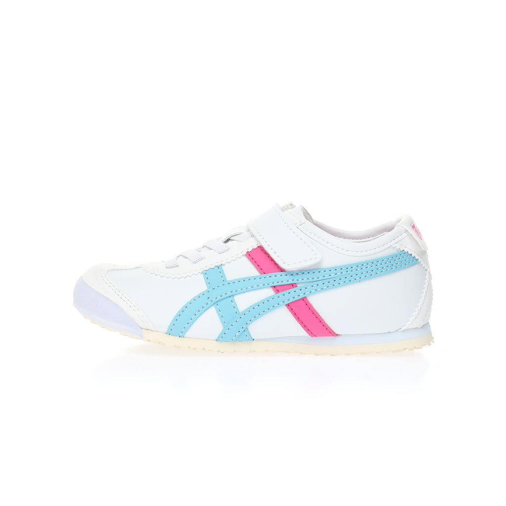 Asics Tiger" white with light blue and pink"