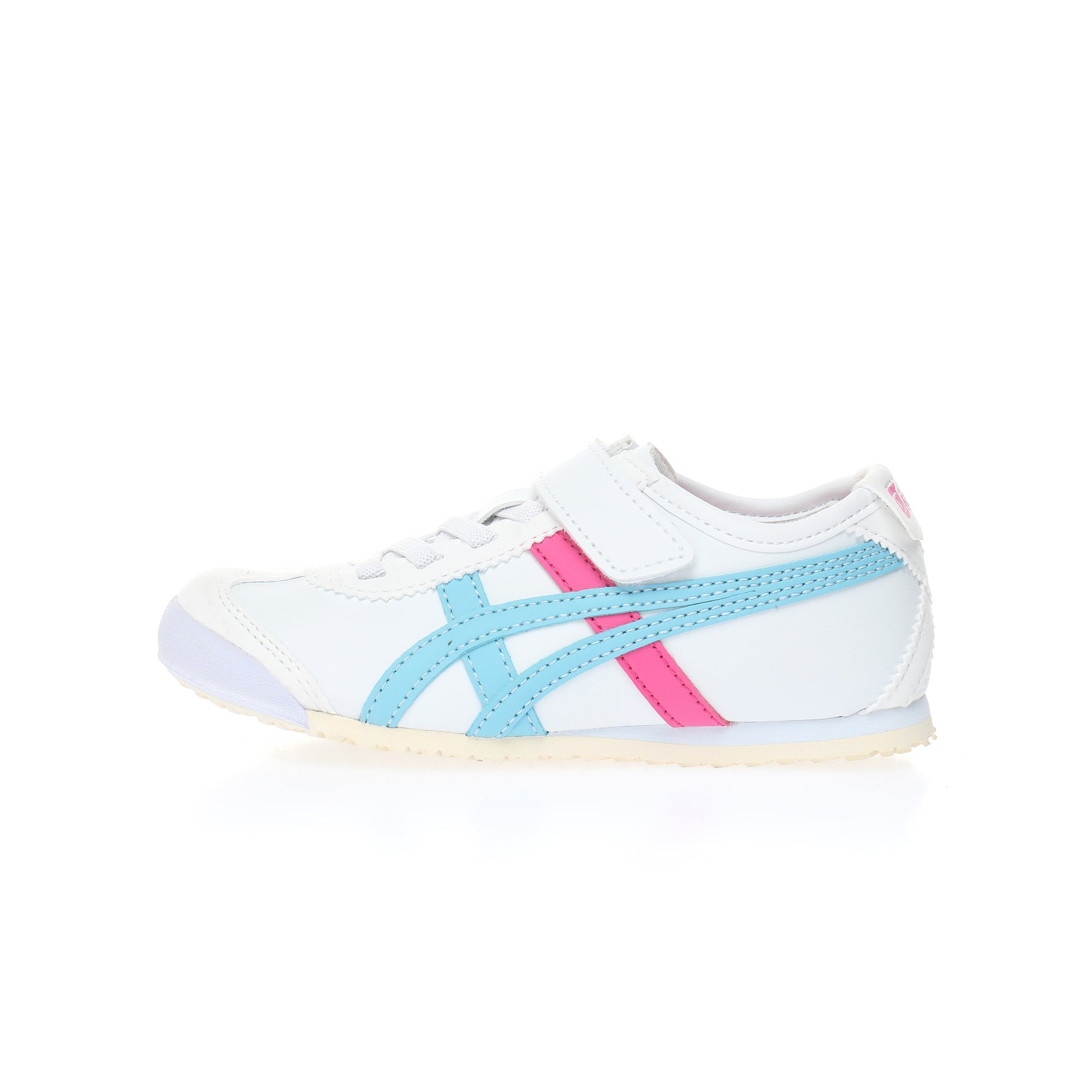 Asics Tiger" white with light blue and pink"