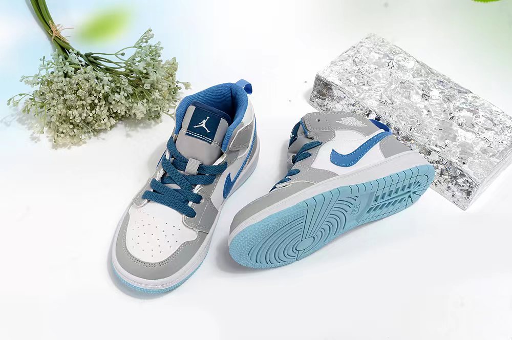 Jordan AJ1 children's shoes" white, gray, blue"