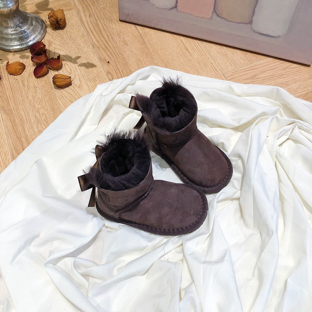 UGG bow wool integrated toddler shoes snow boots" dark brown"
