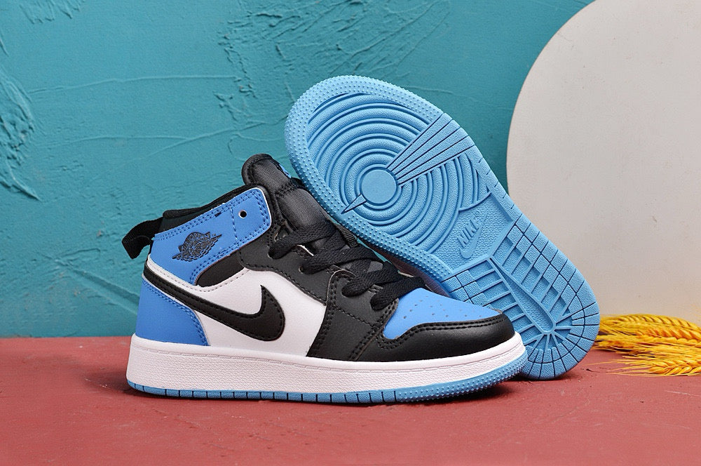 Jordan AJ1 children's shoes" black, white, blue"