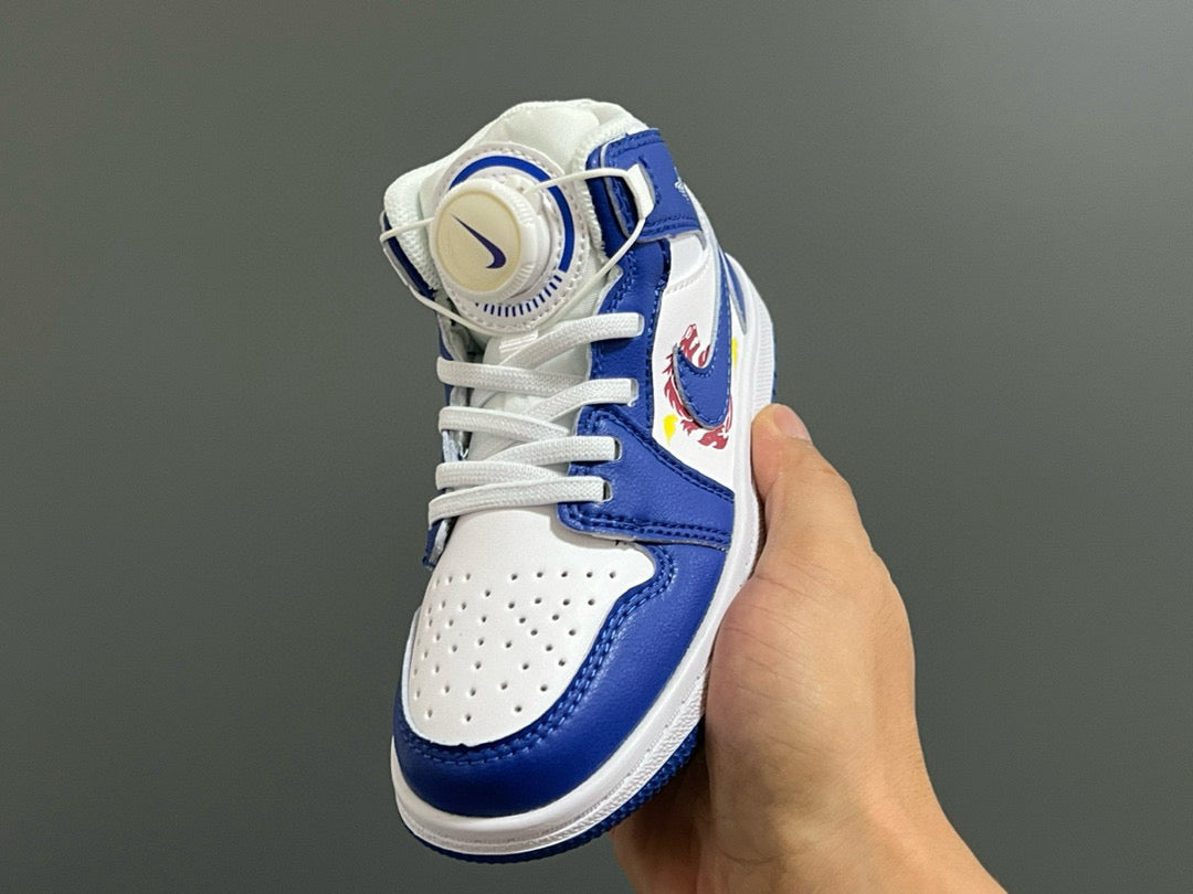 Joe 1 Zhongbang lock children's sports shoes" white, blue"