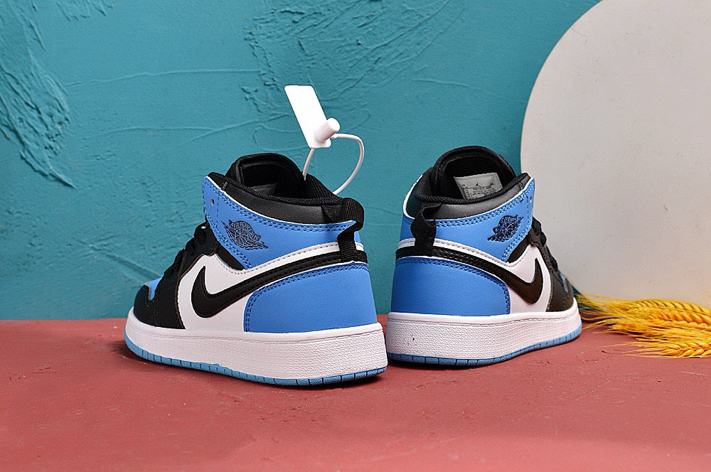 Jordan AJ1 children's shoes" black, white, blue"