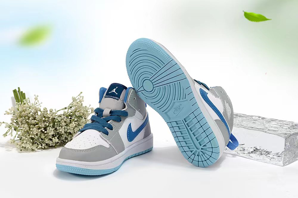 Jordan AJ1 children's shoes" white, gray, blue"