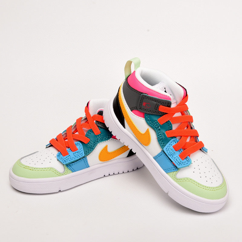 Jordan high top inner Velcro elastic band children's shoes" white, blue, green"