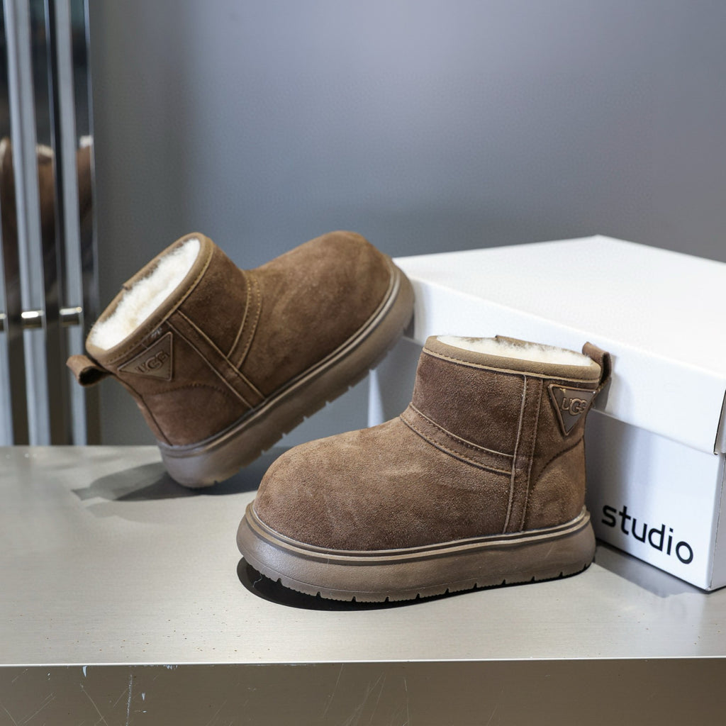 U-GG ugly leather big head snow boots" brown"