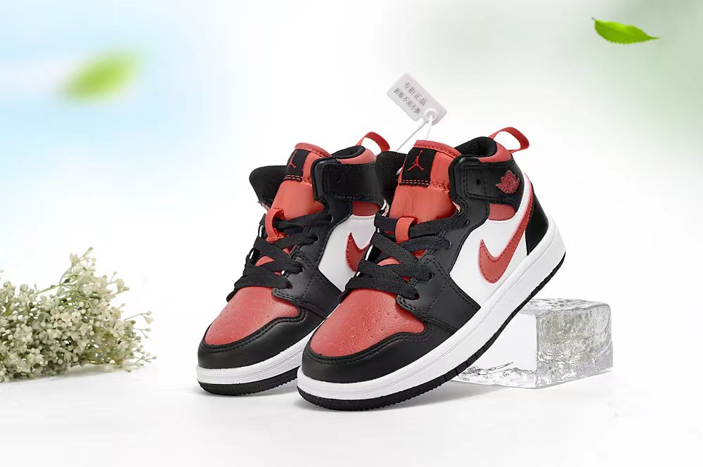 Jordan AJ1 children's shoes" black, white, red"