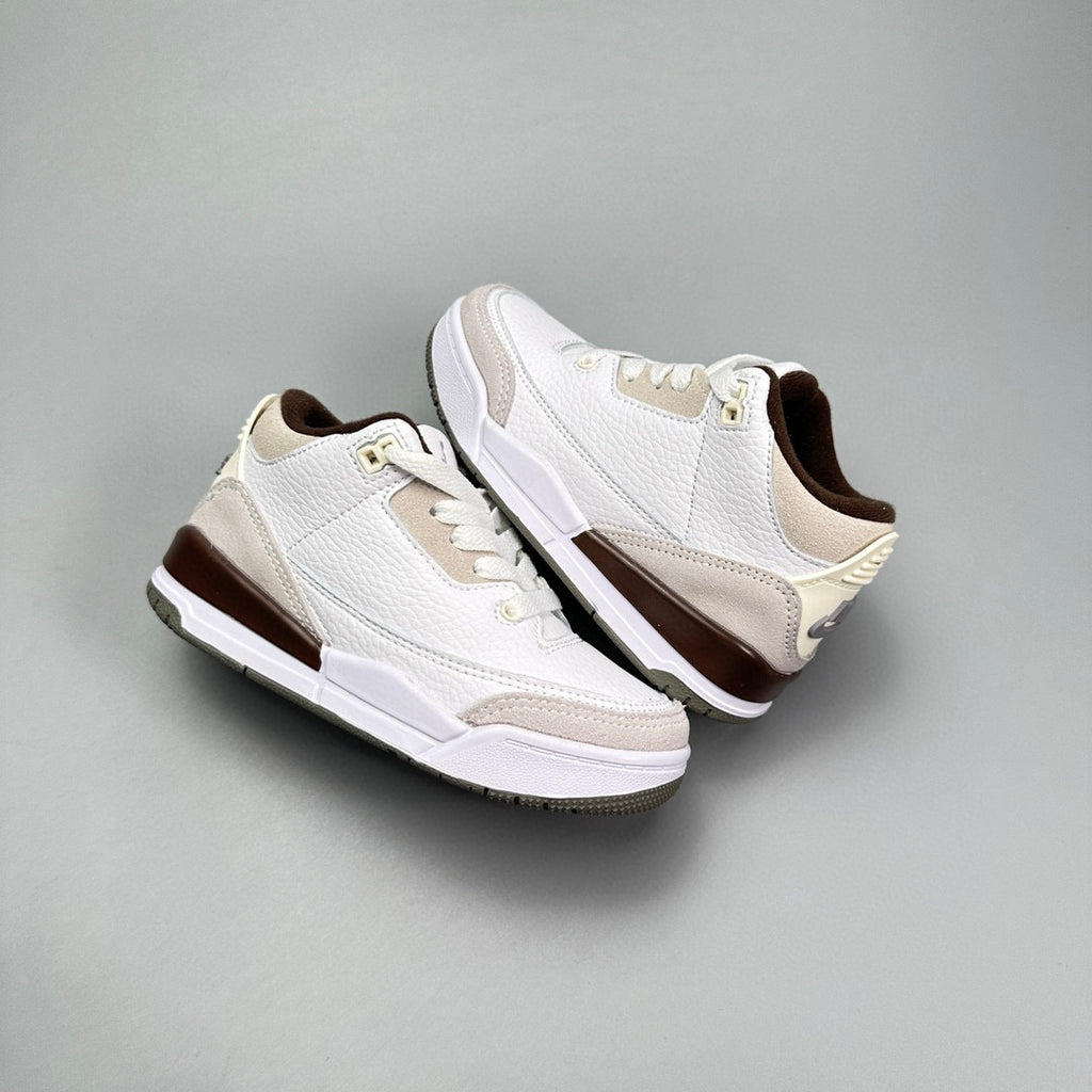 Jordan 3 children's shoes" white, light gray, dark brwon"