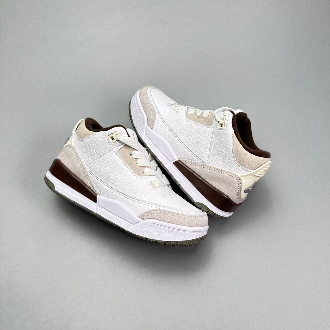 Jordan 3 children's shoes" white, light gray, dark brwon"