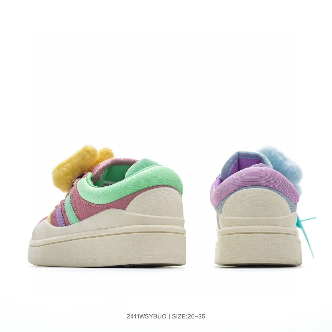 Bad Bunny x Adidas Originals Forum Low Bad Bunny" light blue/mint green, purple, and light yellow"