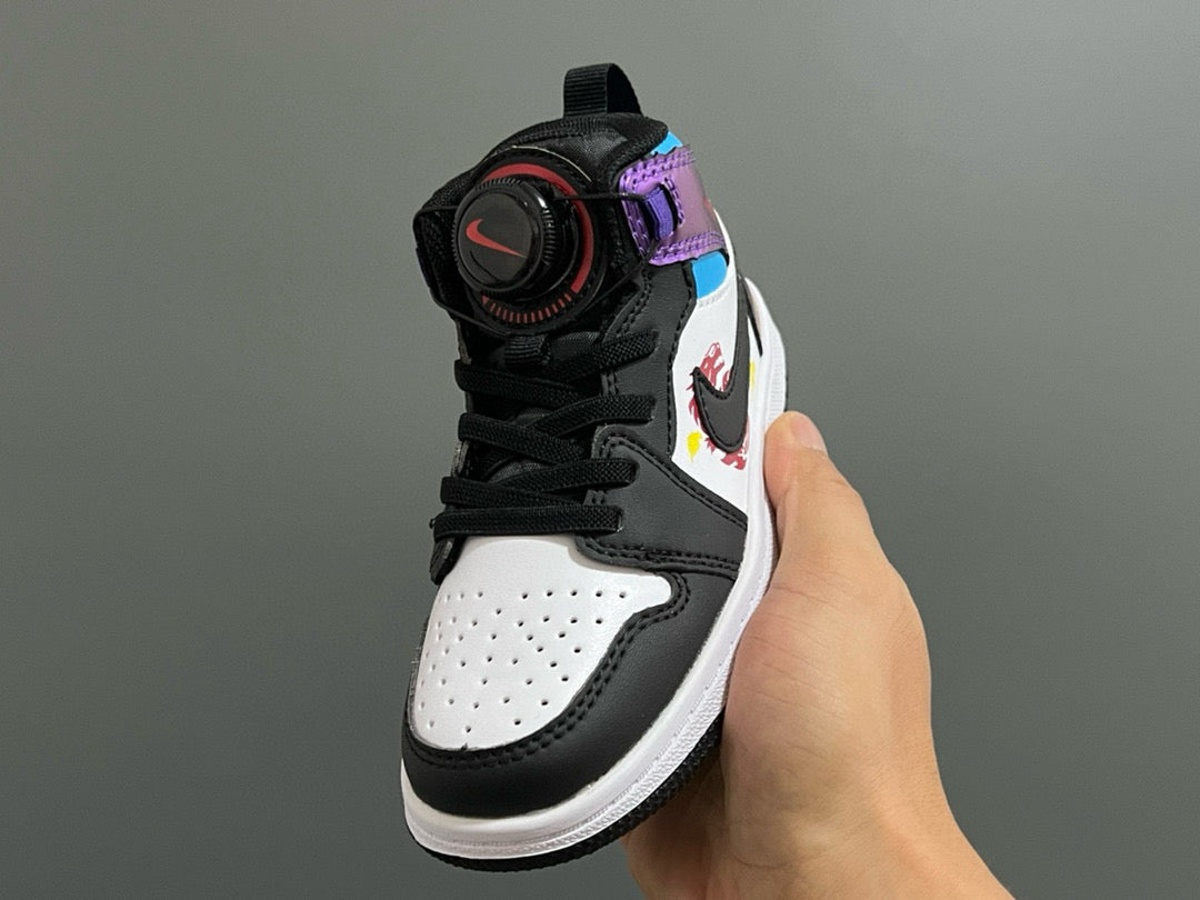 Joe 1 Zhongbang lock children's sports shoes" white, black, purple"