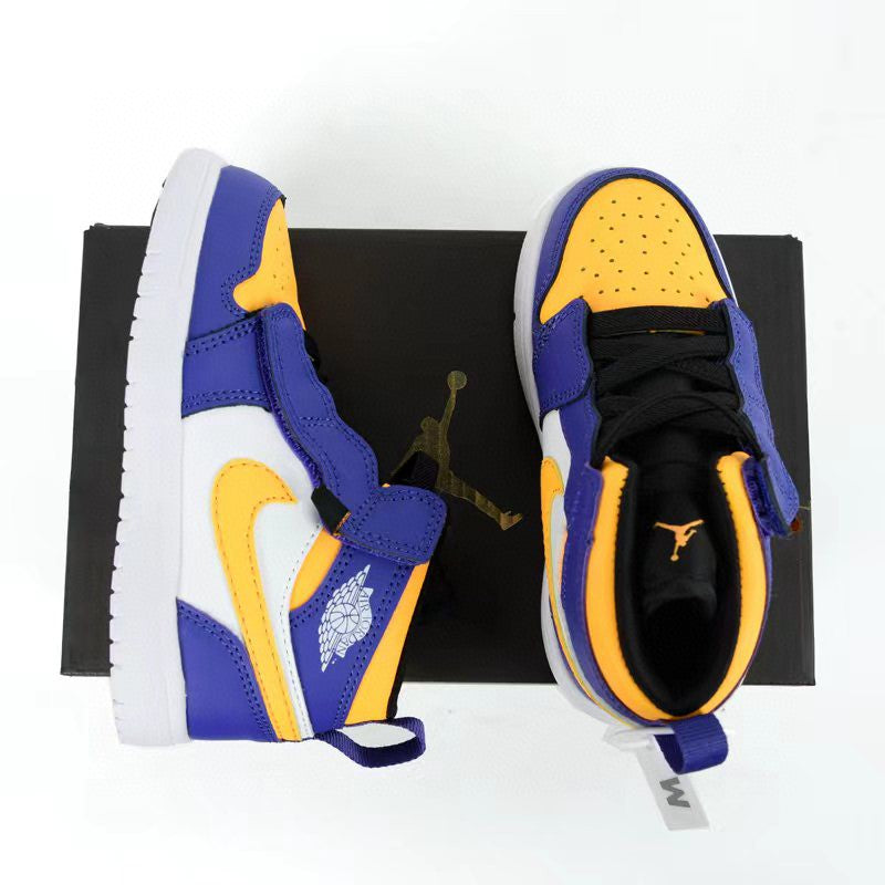 Jordan high top elastic band" white, blue, yellow"