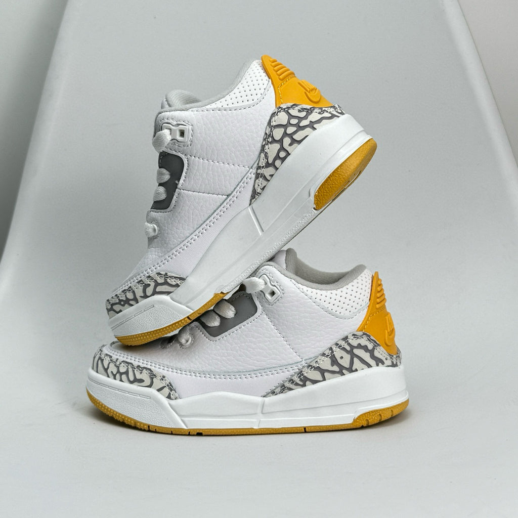 Jordan 3 children's shoes" white , gray, golden yellow"