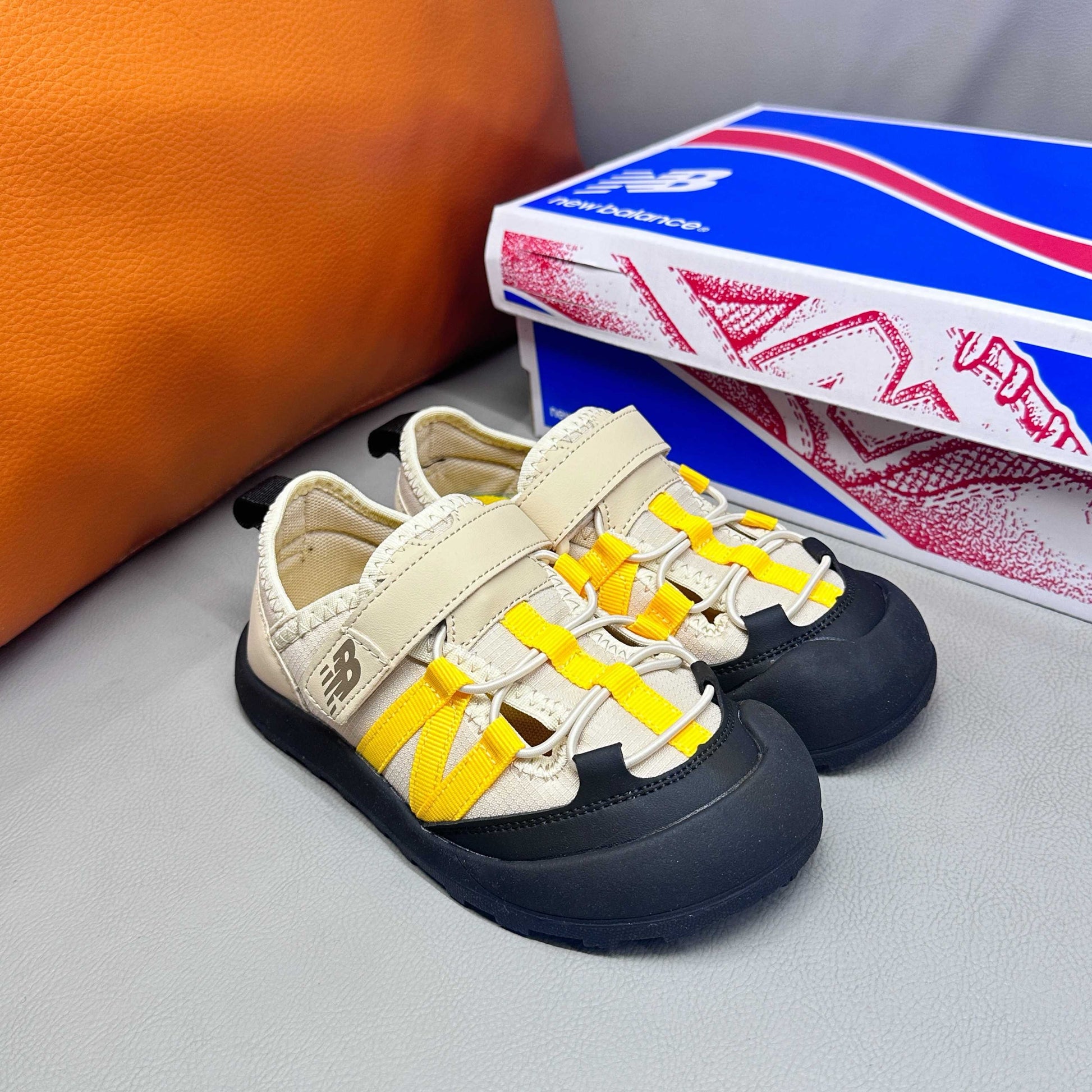 N3205 Velcro Sandals"black, light beige/cream, and yellow"