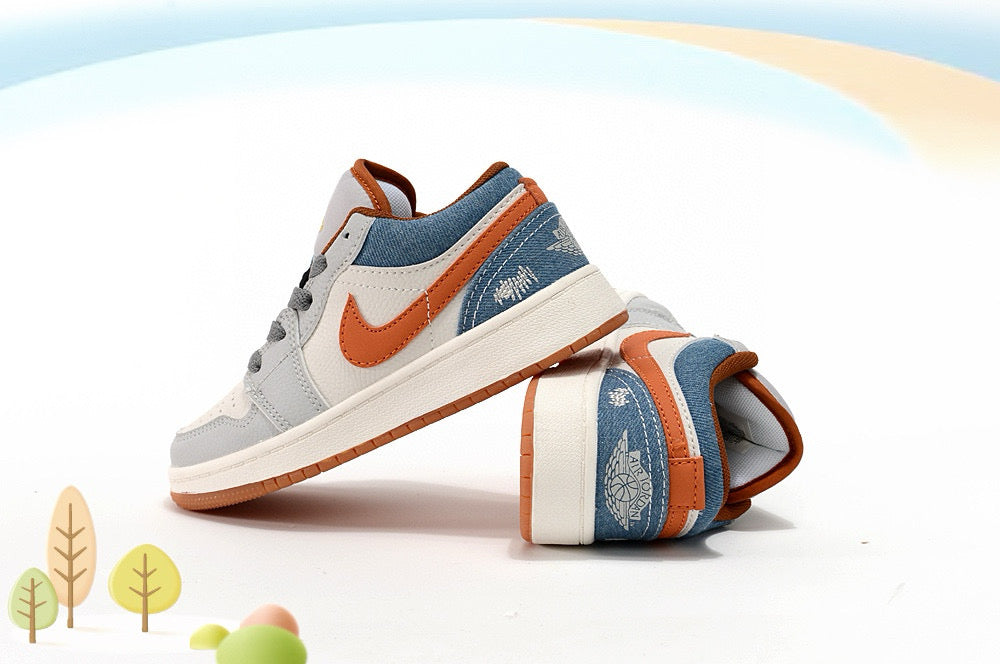 Jordan low-top first generation cartoon children's shoes" white, gray, orange"